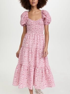 Moon River Pink Floral Puff-Sleeve Maxi Dress